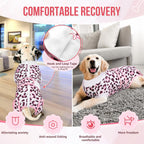 SlowTon pink leopard recovery suit showcasing the stretchable and breathable fabric quality.