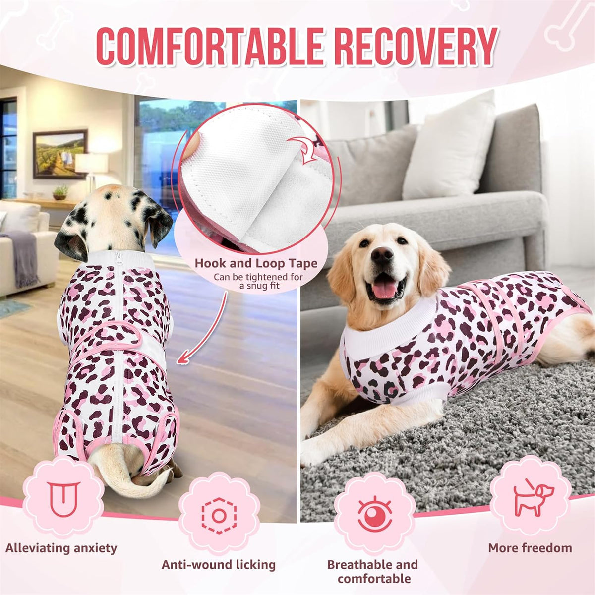 SlowTon pink leopard recovery suit showcasing the stretchable and breathable fabric quality.