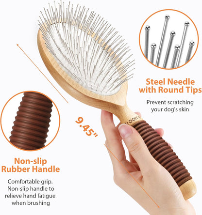 Ergonomic non slip rubber handle of the Groomage long hair deshedding brush for comfortable holding.