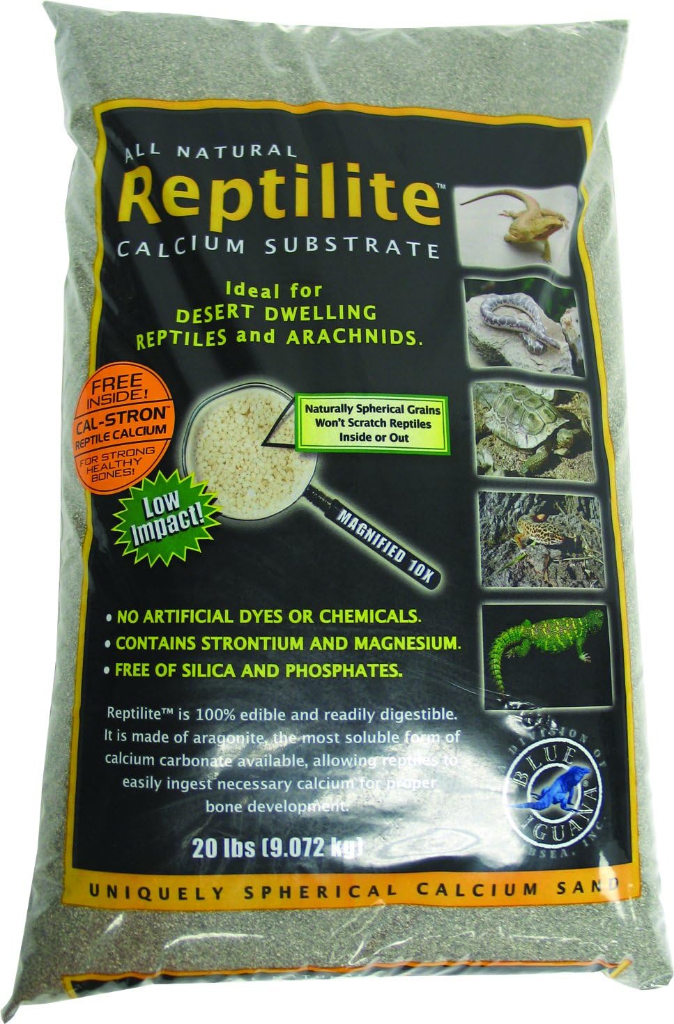 Reptile enclosure featuring Carib Sea white calcium sand