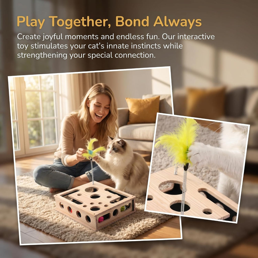 Interactive whack a mole style cat enrichment box filled with pet snacks