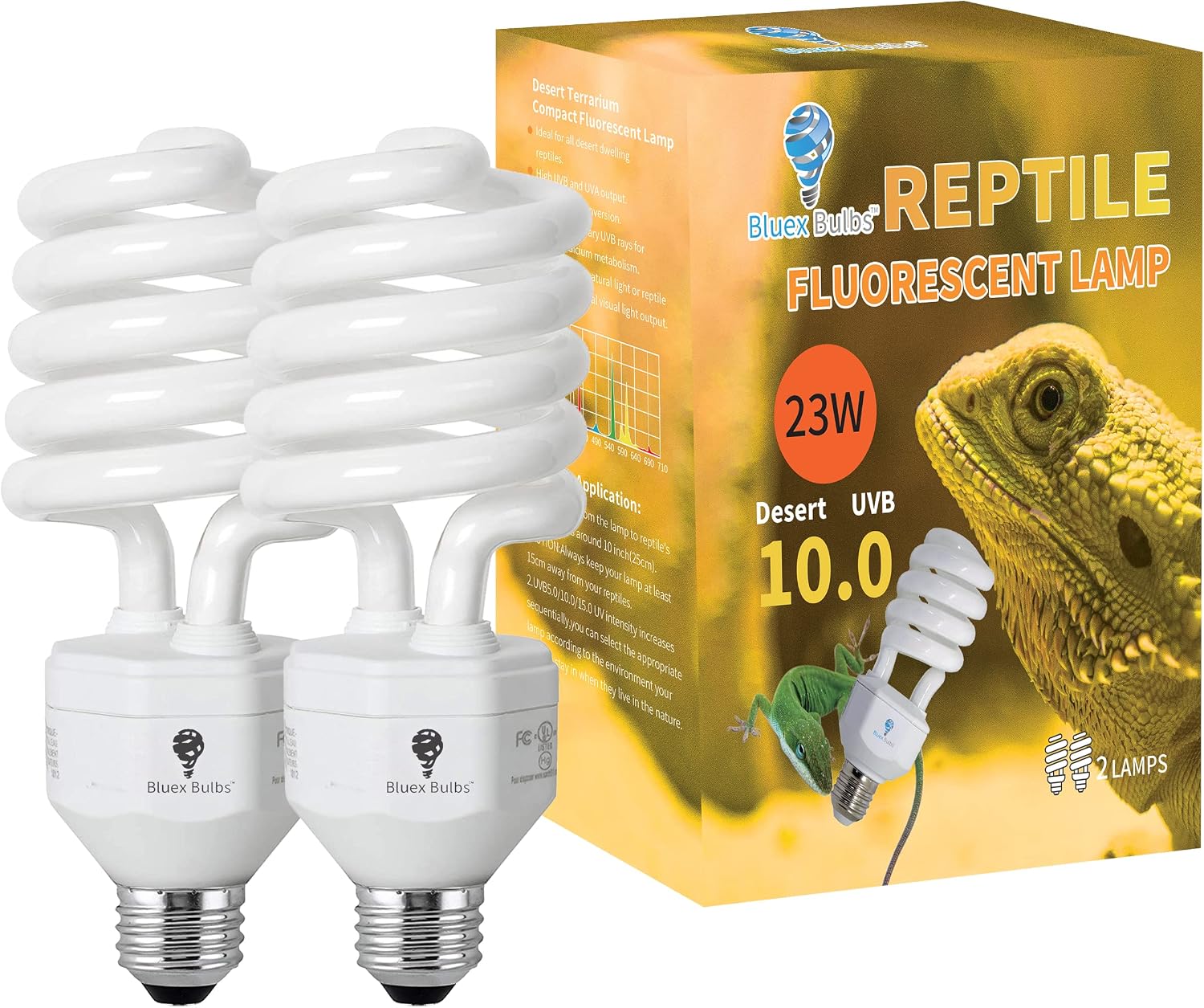 2 Pack 13-Watt Reptile Bulb Desert UVA UVB Light - 10.0 UVB Reptile Light - Compact Florescent Terrarium Bulb Suitable for Desert Reptiles Lizards Bearded Dragons Tortoises CFL UVB Bulb (13 Watt 10.0) - Image 9