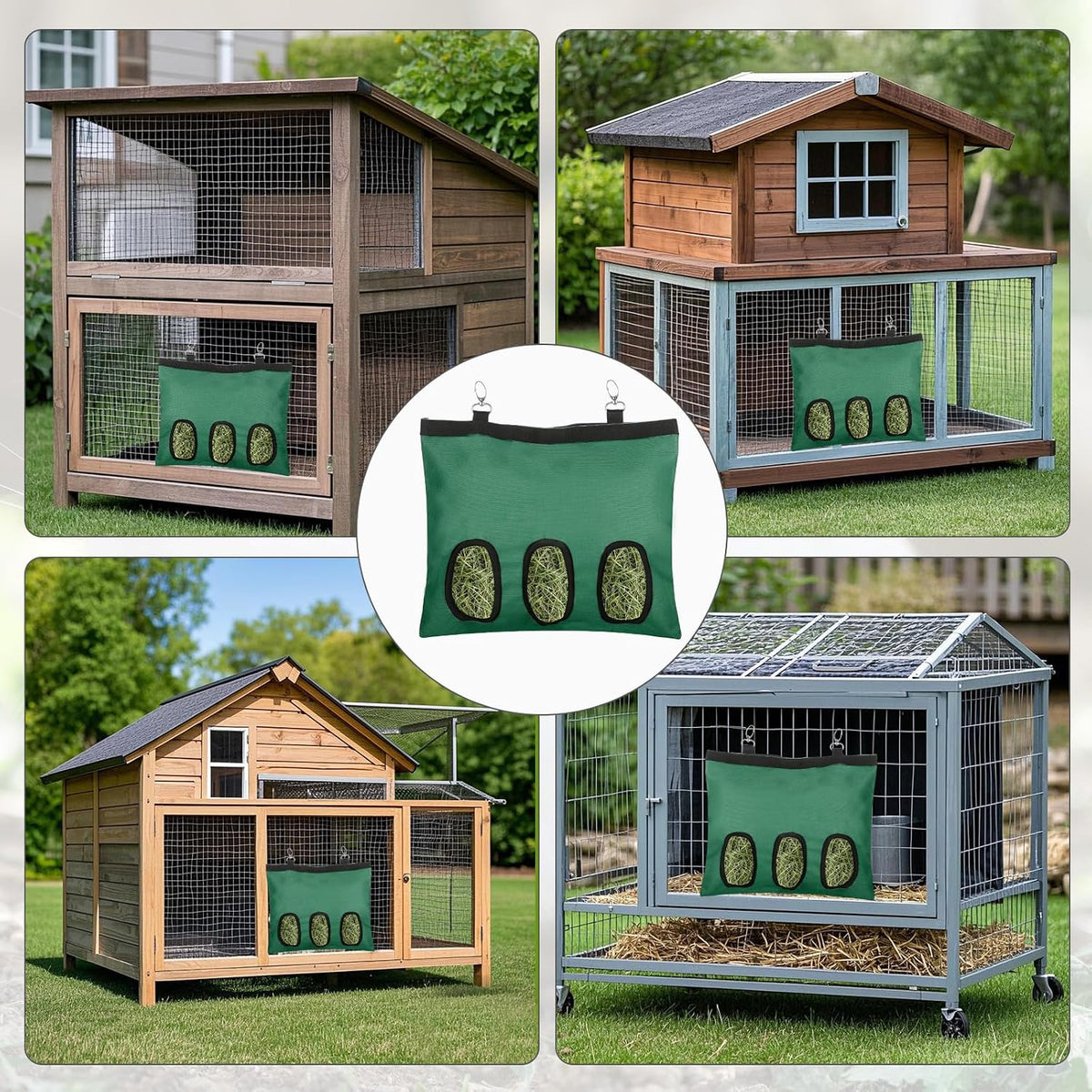 2 Pcs Rabbit Hay Feeder,Guinea Pig Hay Feeder,13x10.8 Inch Guinea Pig Bag,Small Animal Feeding Bag for Rabbits, Hamsters, Hedgehogs(3 Holes,Green) - Image 6