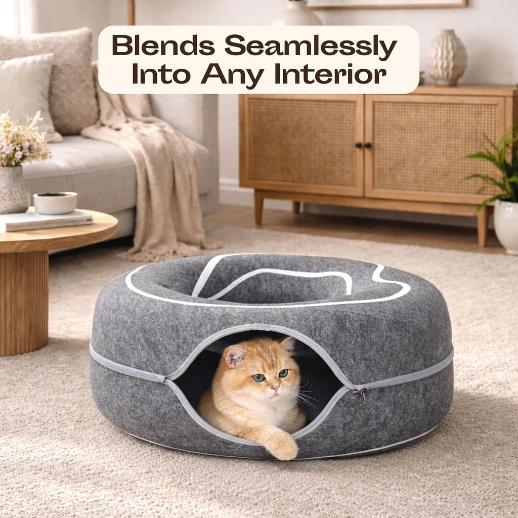 Cats resting on top of the Meowfia donut bed