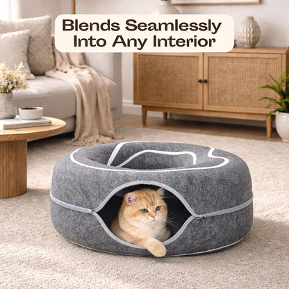 Cats resting on top of the Meowfia donut bed