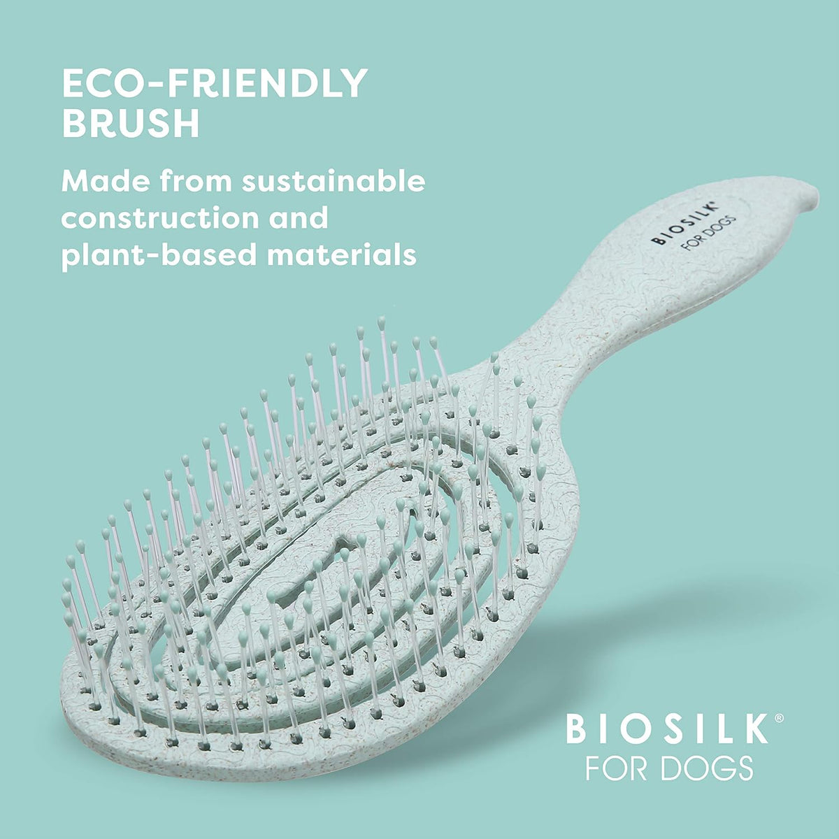 Vented oval head of the BioSilk detangling pin brush for dogs.