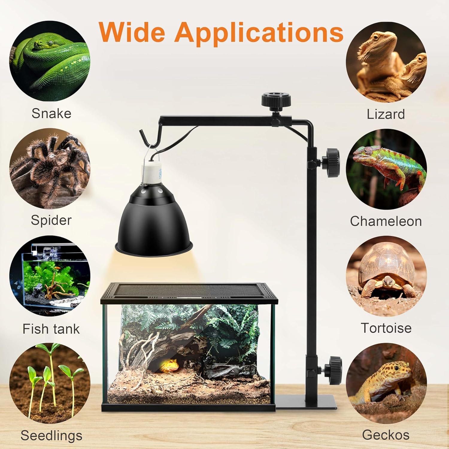 Premium metal basking lamp support bracket for bearded dragons and turtles