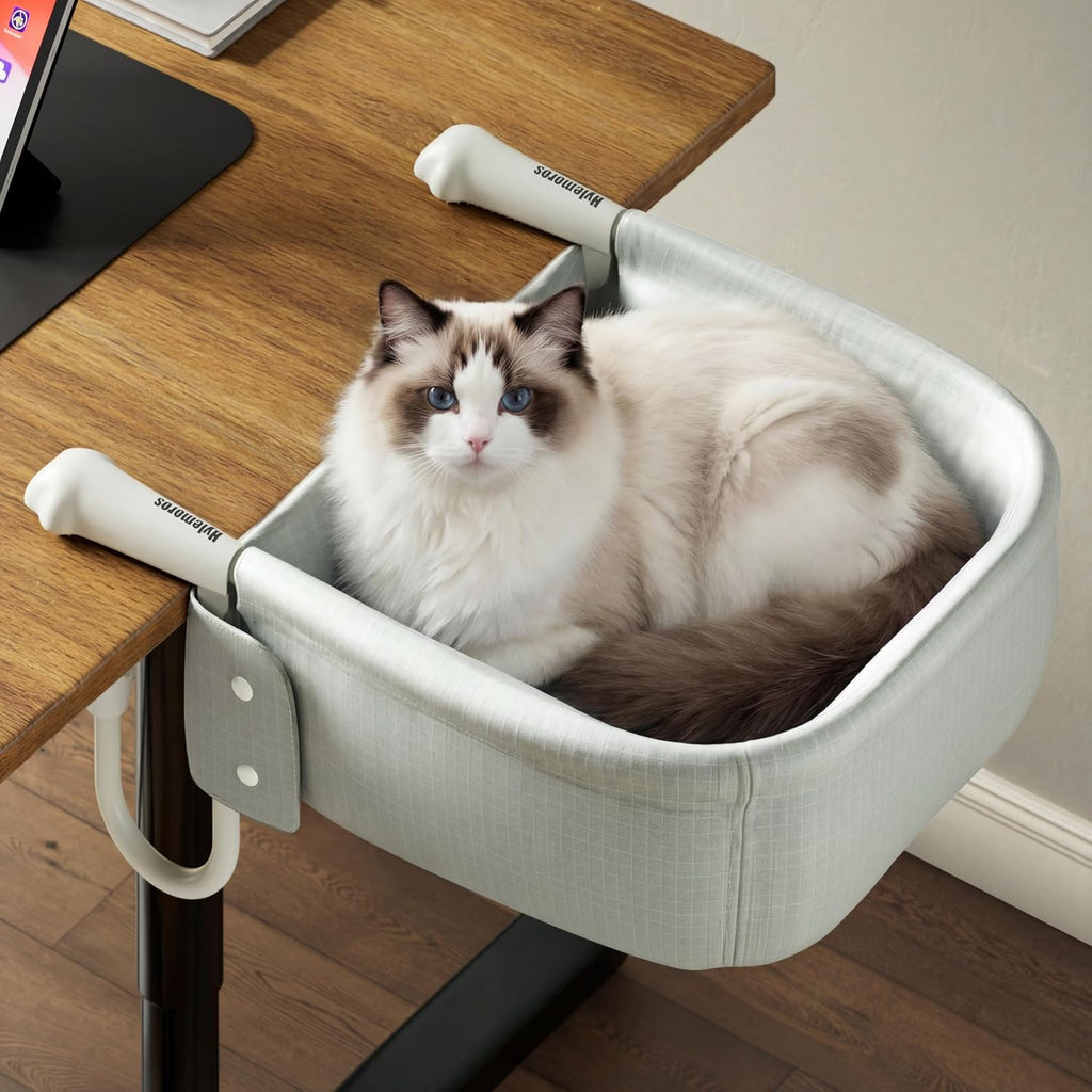 Cat Desk Bed for Large Cats 50 lbs Heavy Duty Cat Bed for Desk Attachment with Paw Design Extra-Sturdy Dog Chair Dual-Sided Mat Waterproof Easy Assembly for Gaming Desk Kitchen Island Gray - Image 11