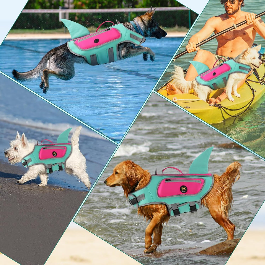 Packaging view of the authentic USA imported Sheripet pet safety vest in turquoise color.