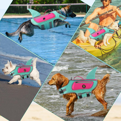 Packaging view of the authentic USA imported Sheripet pet safety vest in turquoise color.