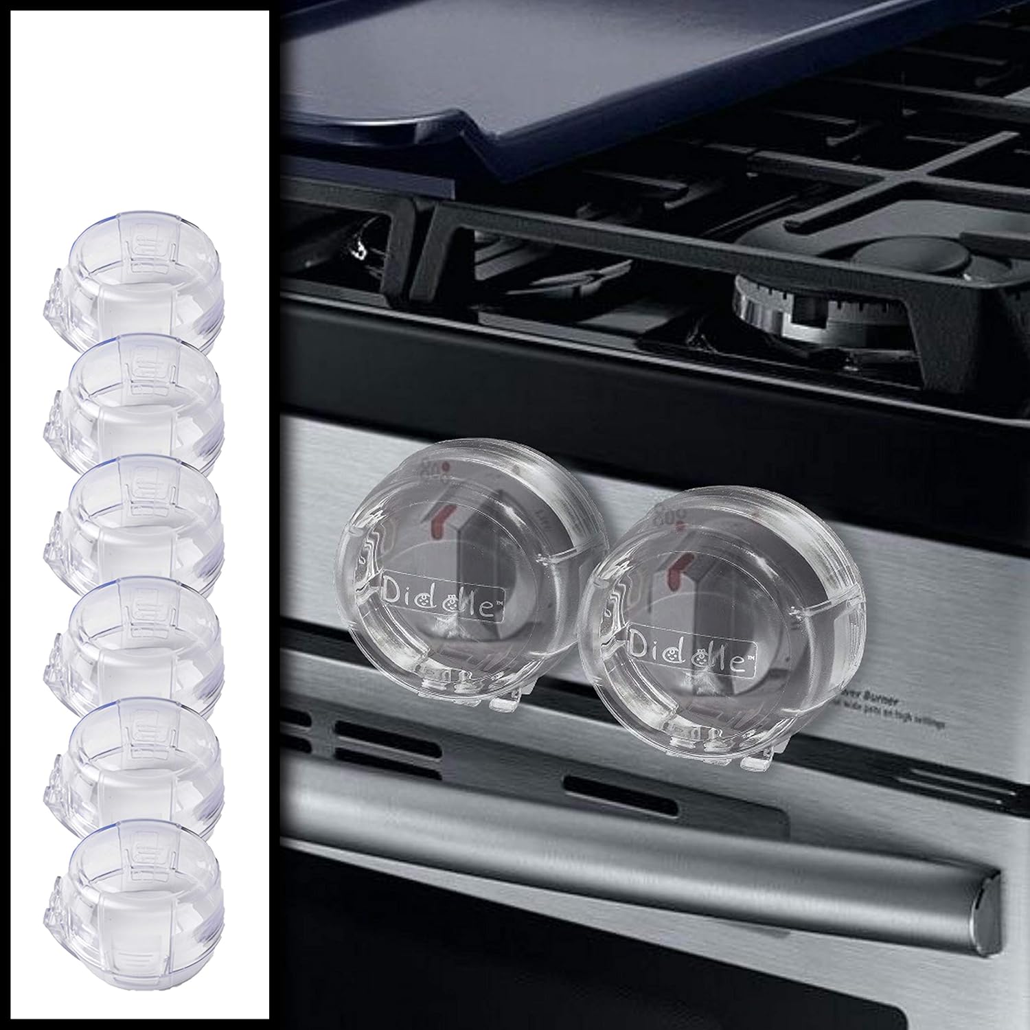 Driddle clear stove knob safety covers front view