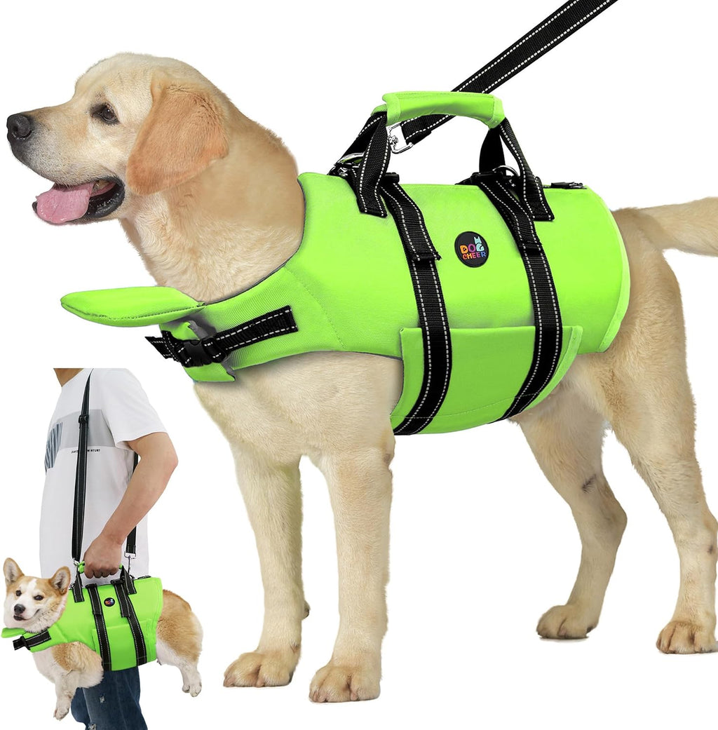 Dogcheer dog life jacket green front view swimming vest