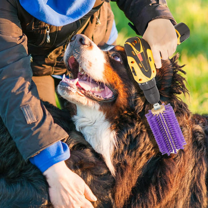 Side profile of purple livestock scratch brush grooming tool