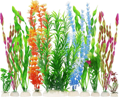 MyLifeUNIT artificial fish tank plants pack of 10 front view aquarium decorations