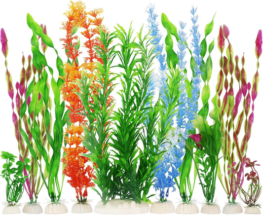 MyLifeUNIT artificial fish tank plants pack of 10 front view aquarium decorations