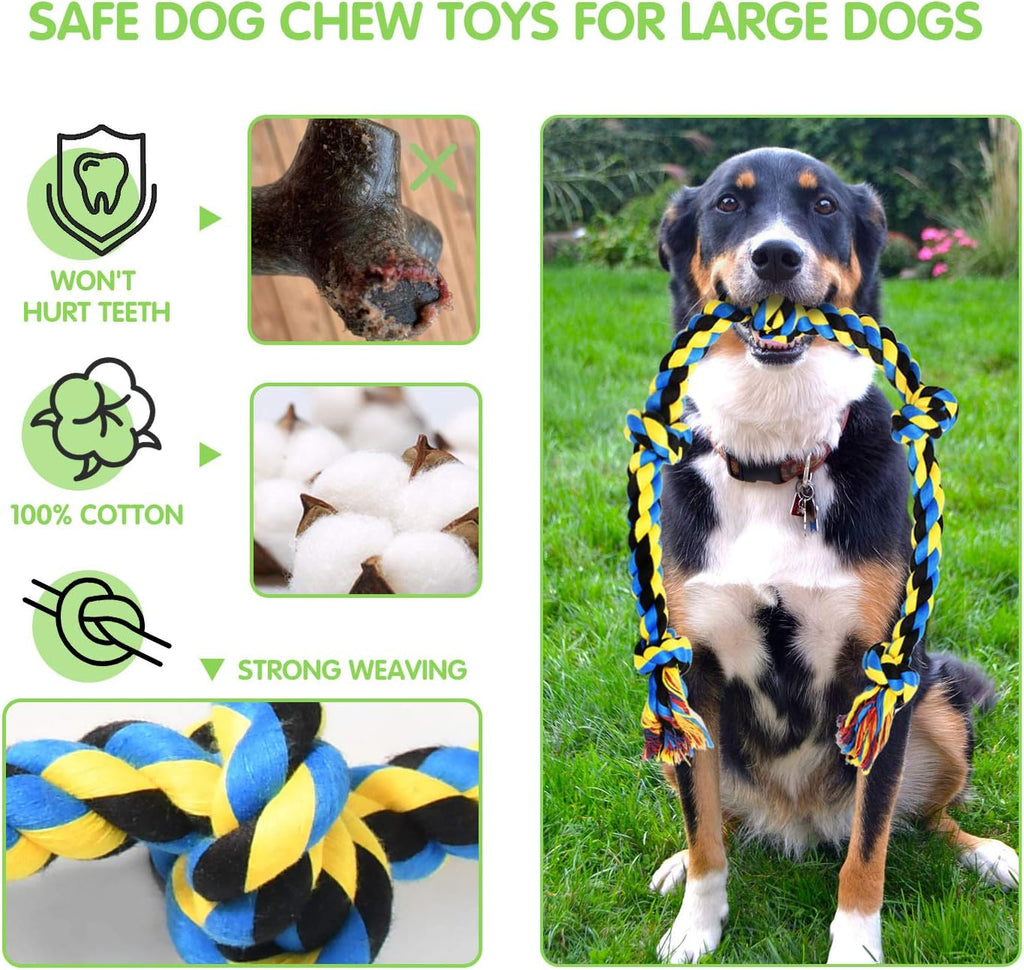 Close up of the twenty-seven inch five-knot indestructible dog rope toy for large breed aggressive chewers
