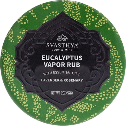 Svasthya Body and Mind Eucalyptus Vapor Rub balm front view for natural congestion relief