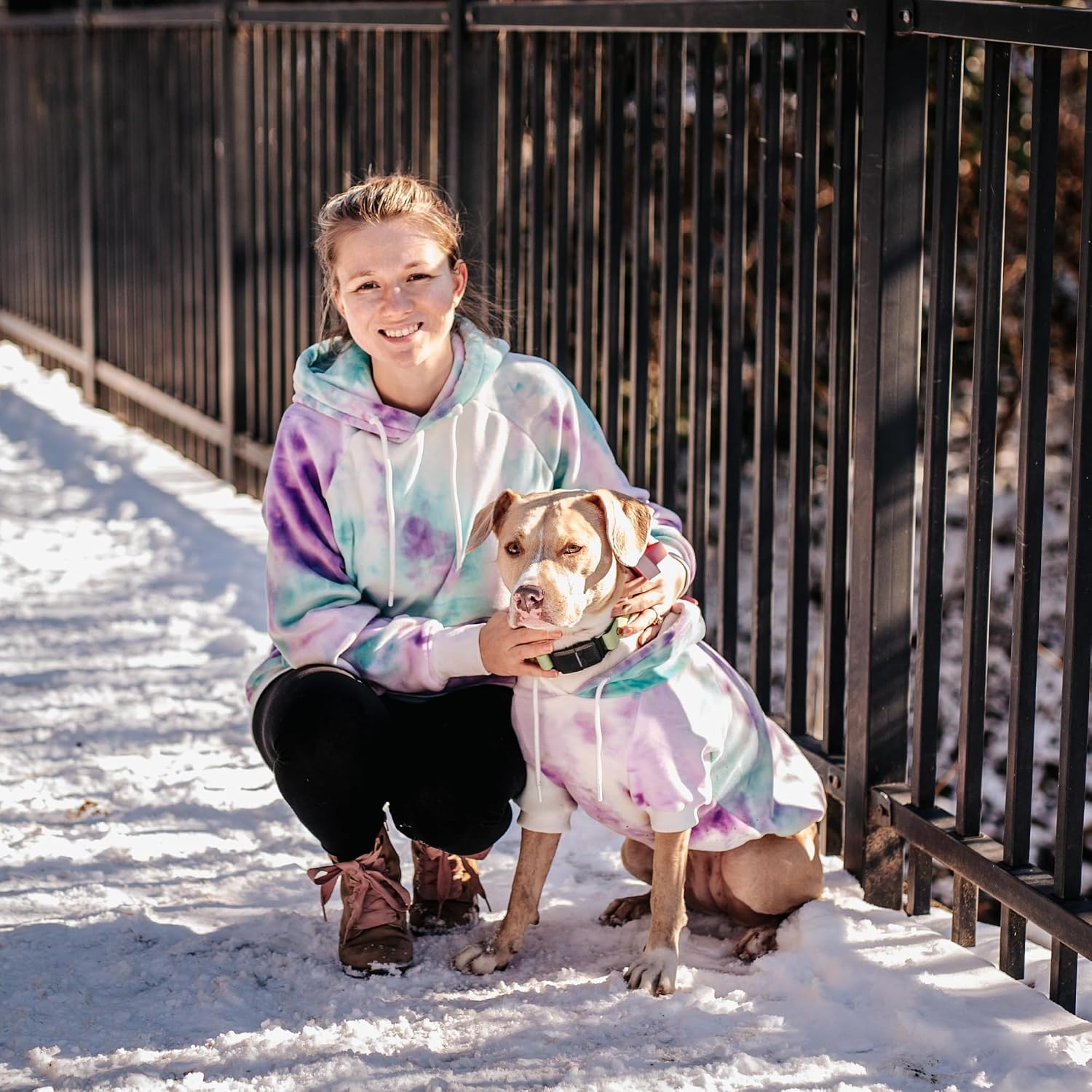 Soft velvet tie dye matching pet owner sweatshirt close up texture.
