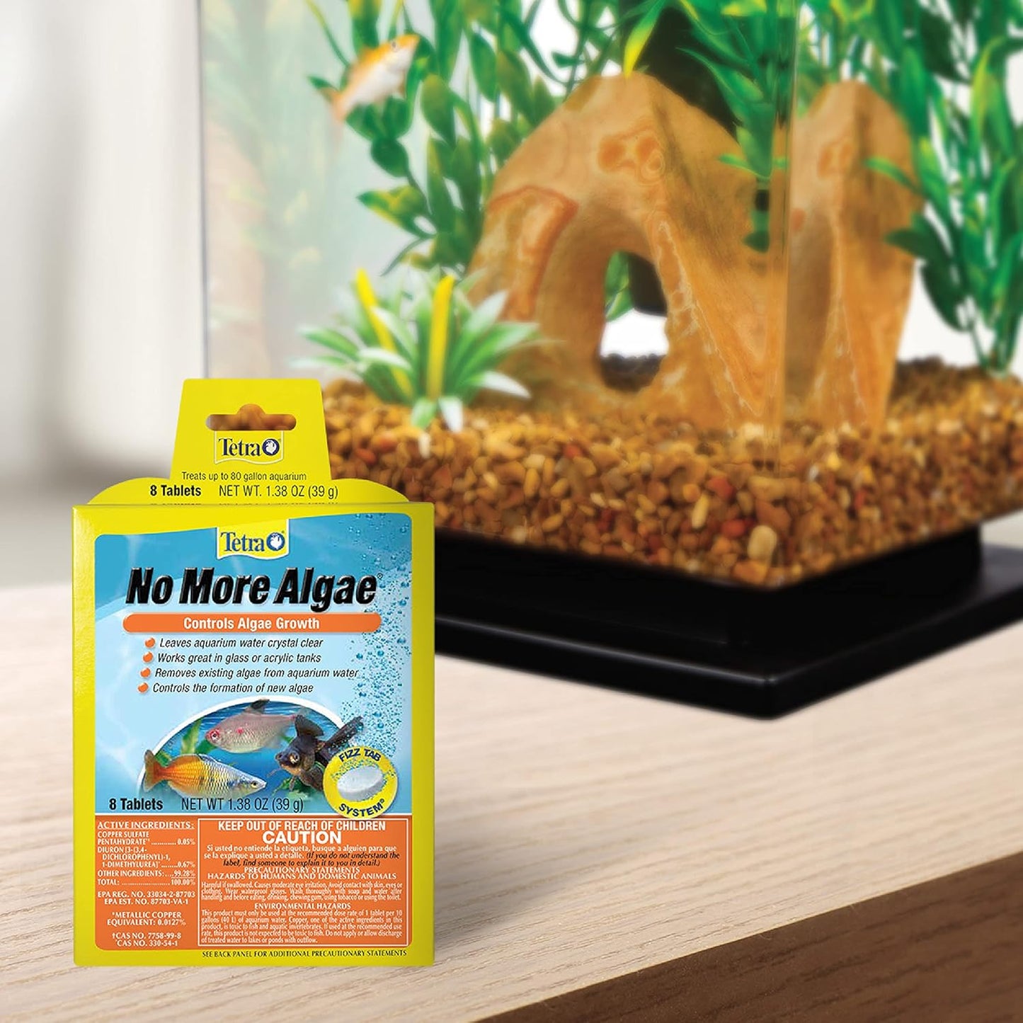 Back label instructions for Tetra USA imported fish tank algae control