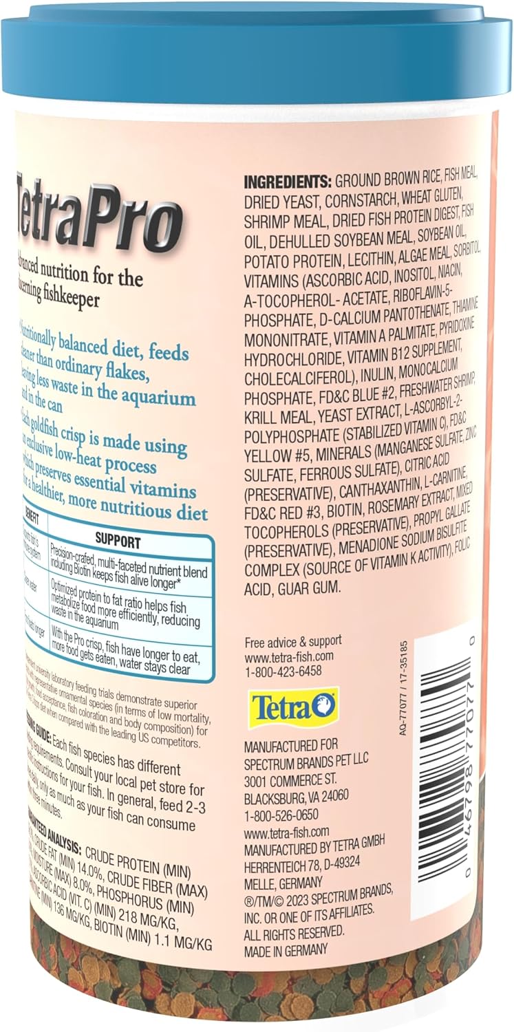 Tetra TetraPRO Goldfish Crisps 7.9 Ounce packaging back label details