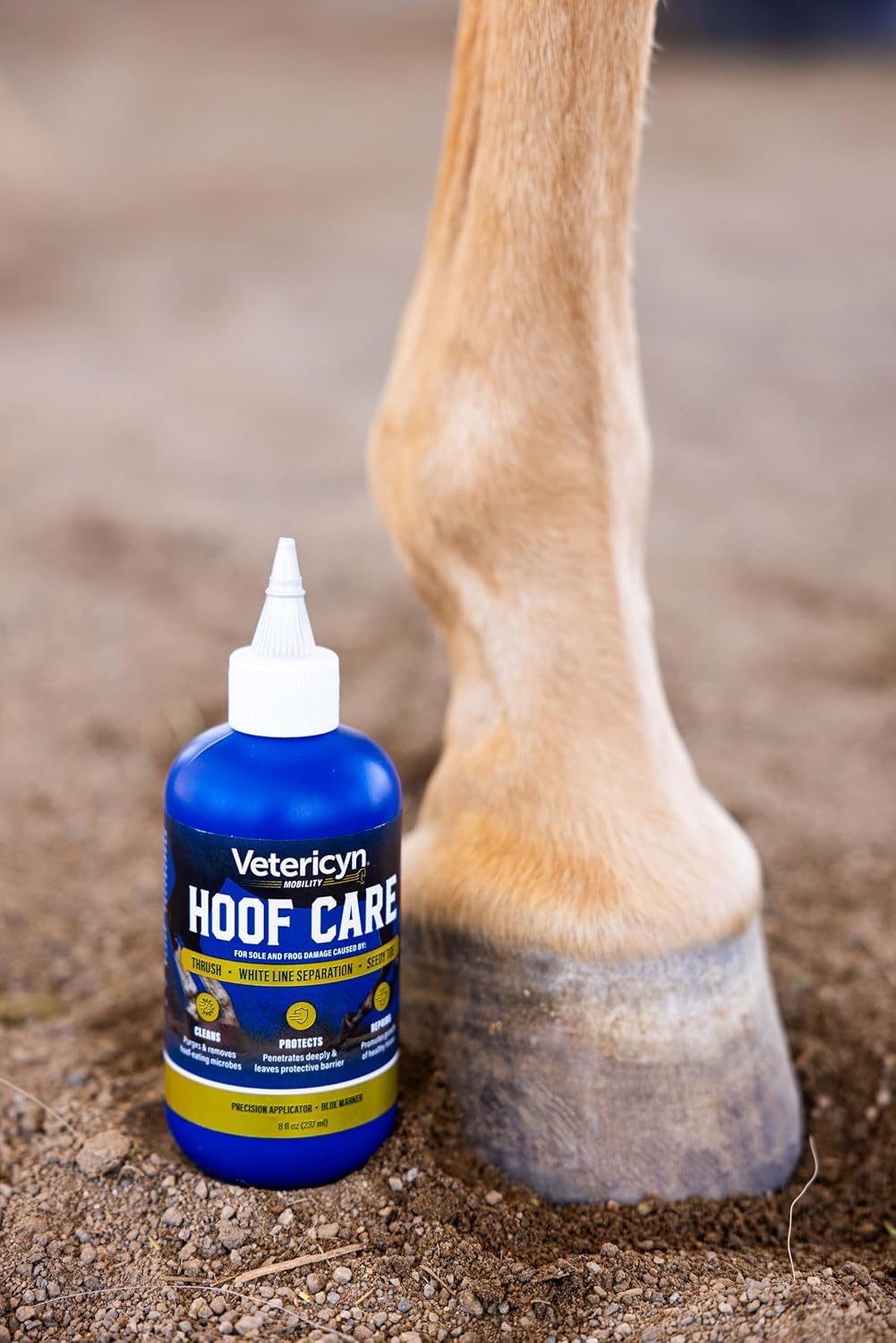 Close up view of Vetericyn equine hoof sole and frog damage repair spray.