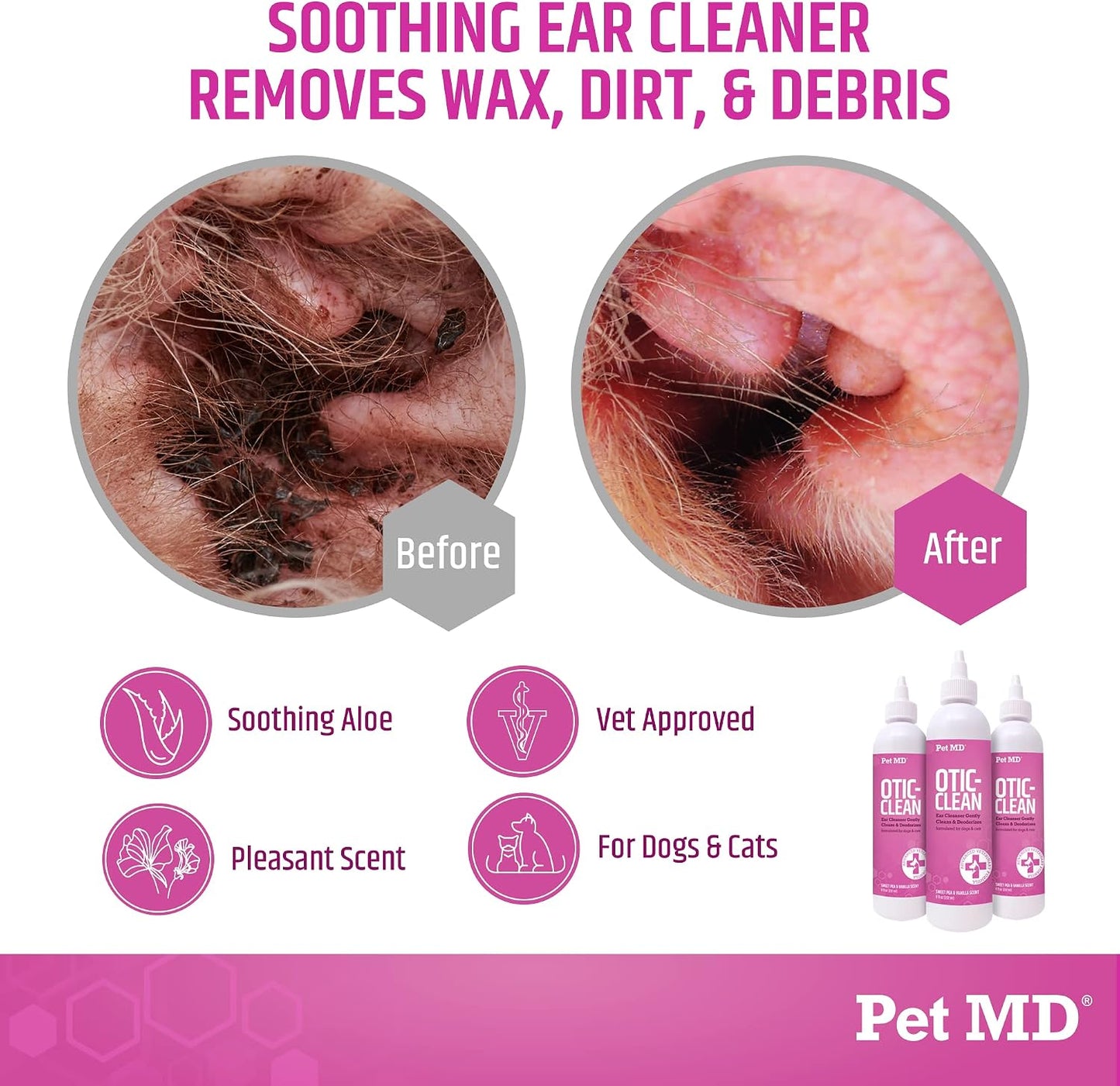 Pet MD Otic Clean ear solution bottle label details