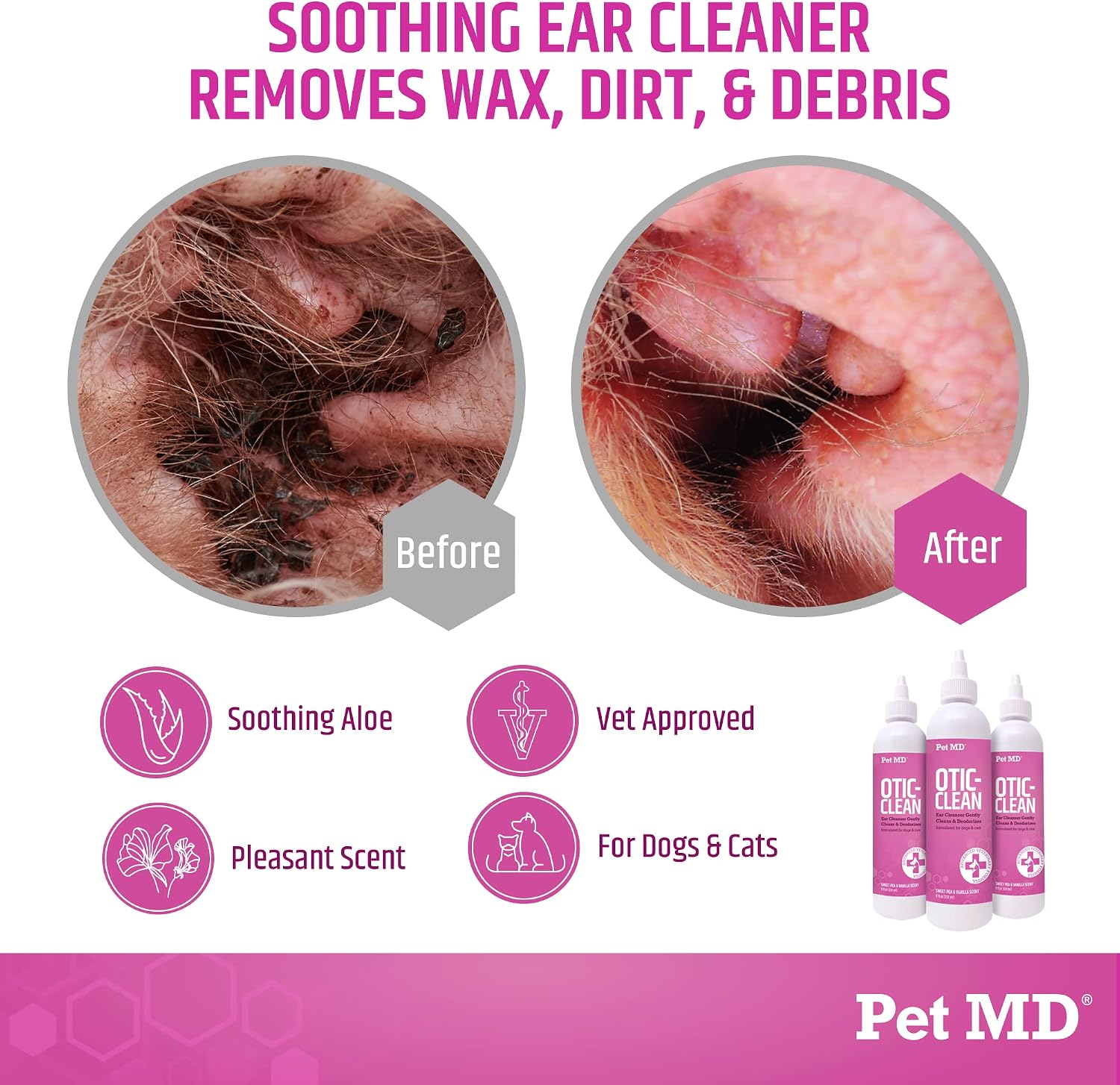 Pet MD Otic Clean ear solution bottle label details