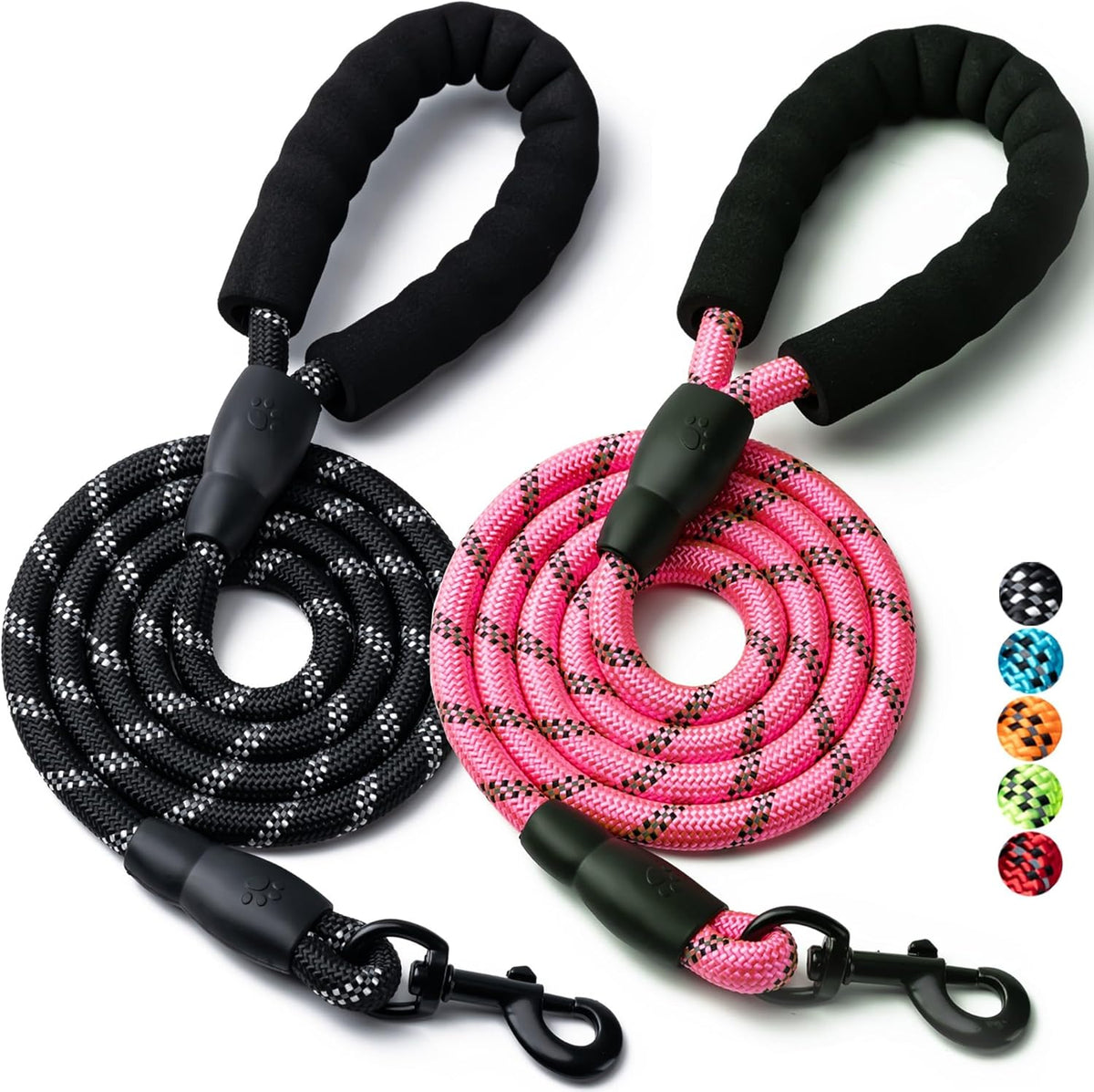 2 Pack Dog Leash, 4/5//6 FT Heavy Duty Nylon Rope Pet Leashes with Comfortable Padded Handle, Reflective Dog Leashes for Small Medium and Large Dogs (5FT-1/2,Black/Black) - Image 9