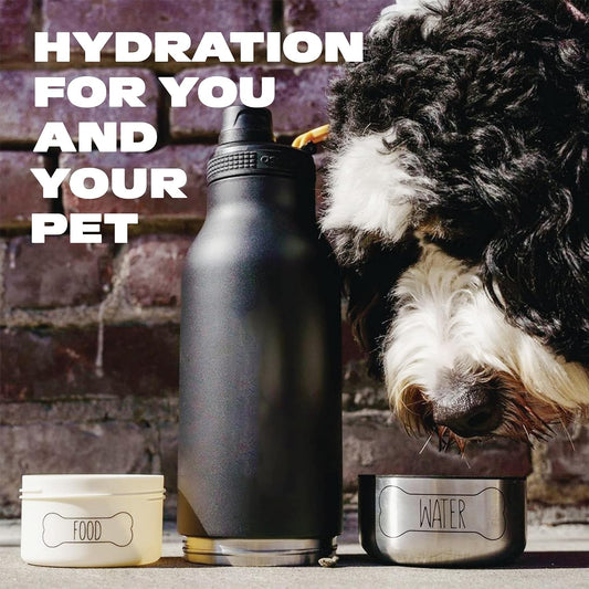 Asobu pet travel flask with detached dog food and water bowls