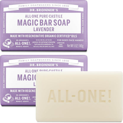 Dr. Bronner's Pure-Castile Magic Bar Soap Lavender packaging front view