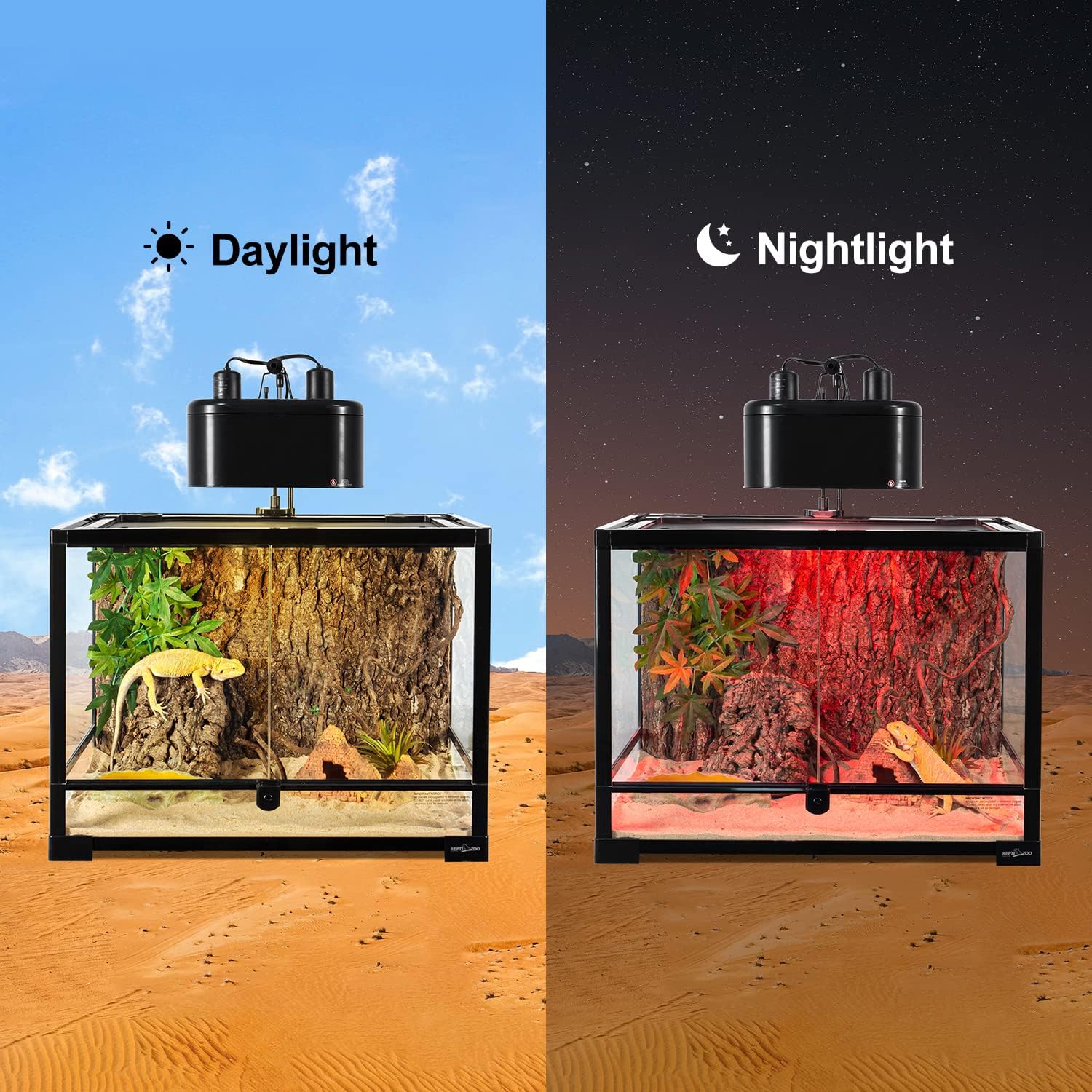 REPTI ZOO 75W Reptile Heat Lamp Combo Pack, 2PCS Day & Night Basking Spot Light, UVA Daylight Heating Lamp Basking Bulb and Infrared Heat Emitter Red Heat Lamp - Image 9