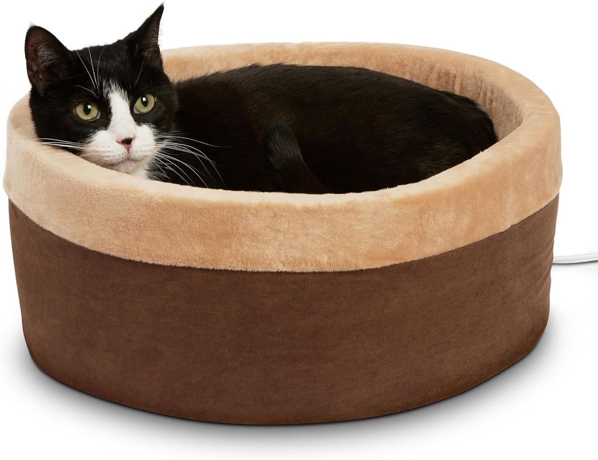 K&H Pet Products Thermo-Kitty Bed Heated Cat Beds for Large Indoor Cats & Dogs, Calming Warming Pillow Pet Bed, Machine Washable, Removable Heater, Safety Listed - Large 20" Round Mocha/Tan - Image 13