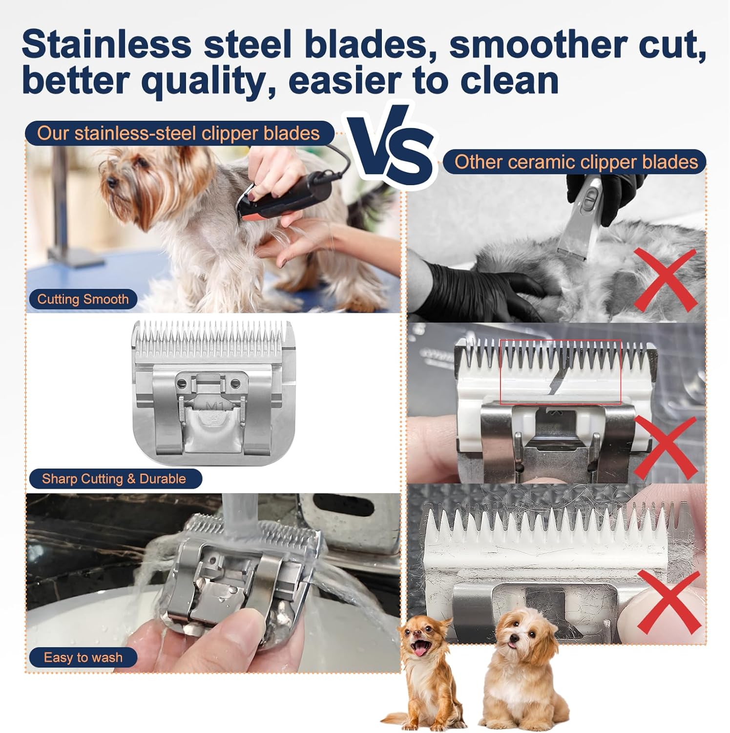 German stainless steel detachable dog clipper blade close up view