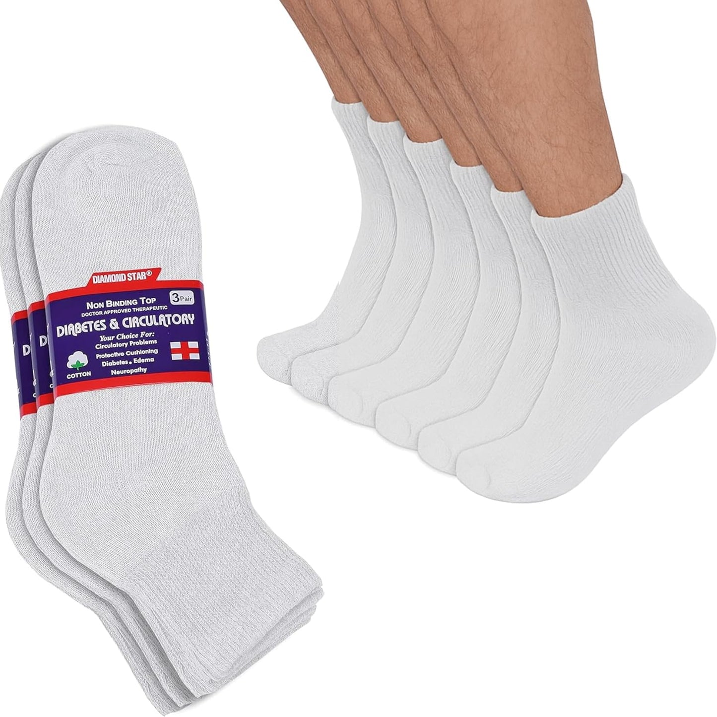 Diamond Star Diabetic Ankle Socks front view showing non-binding top.