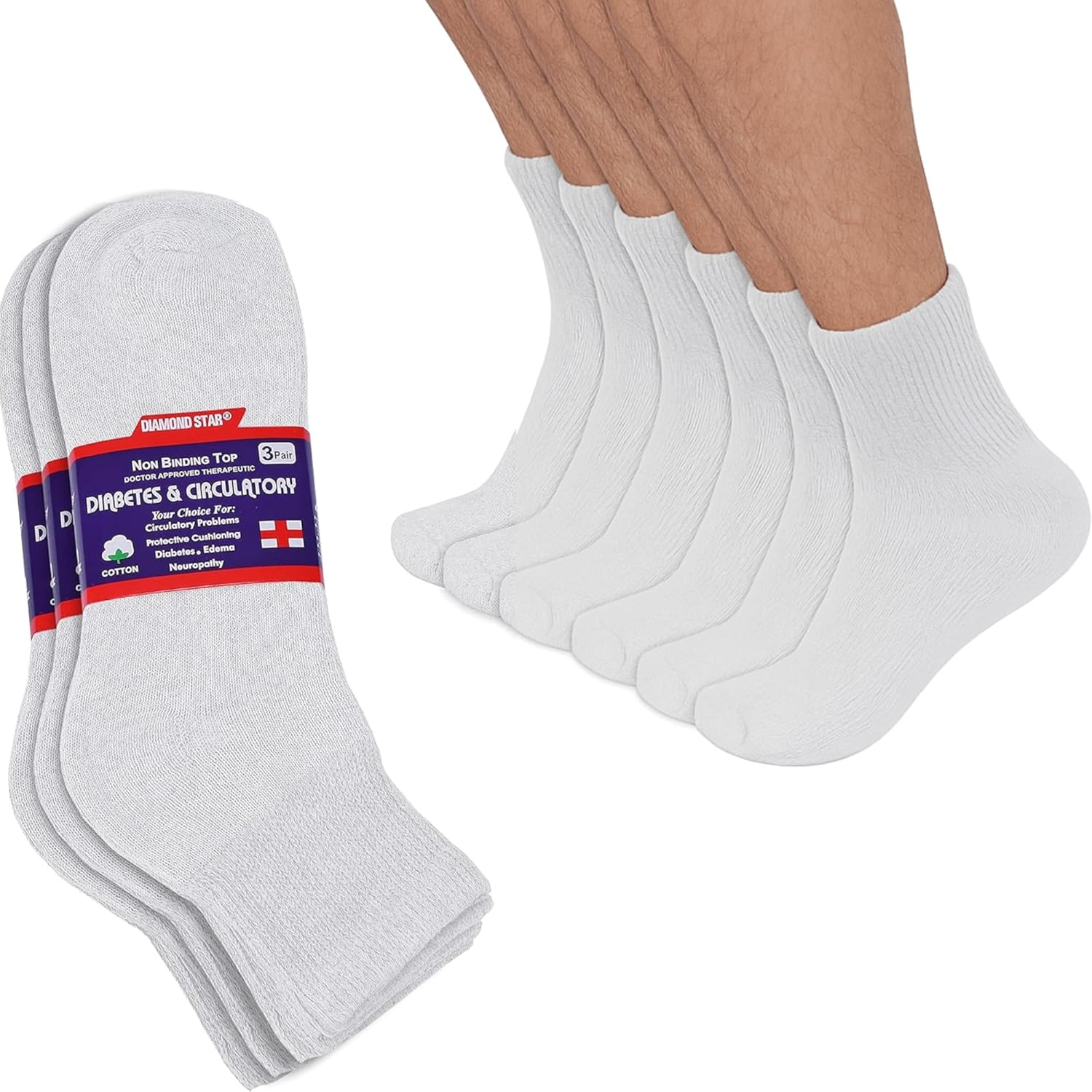 Diamond Star Diabetic Ankle Socks front view showing non-binding top.