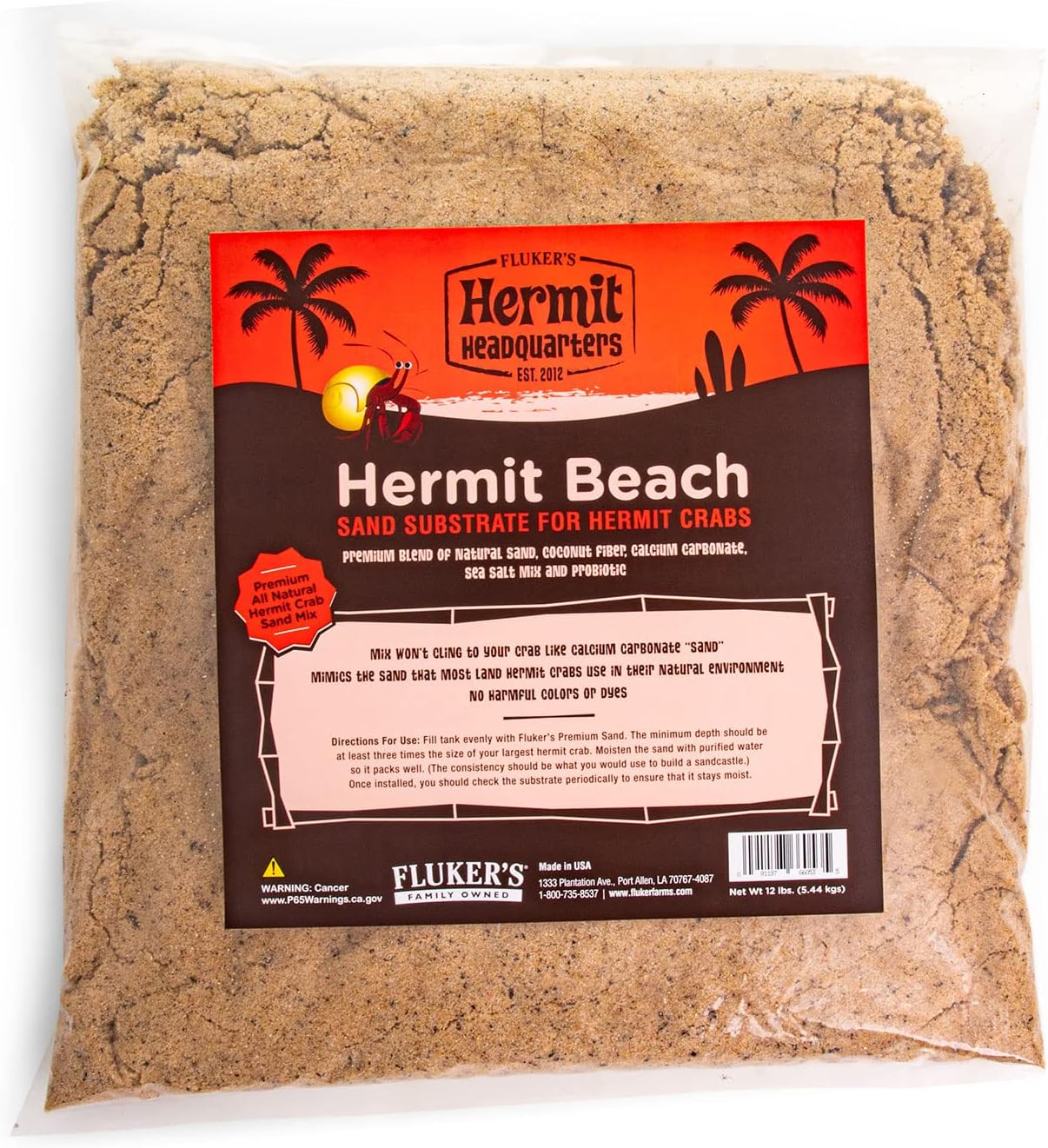 Fluker's premium hermit crab sand substrate 12 pounds front view package packaging