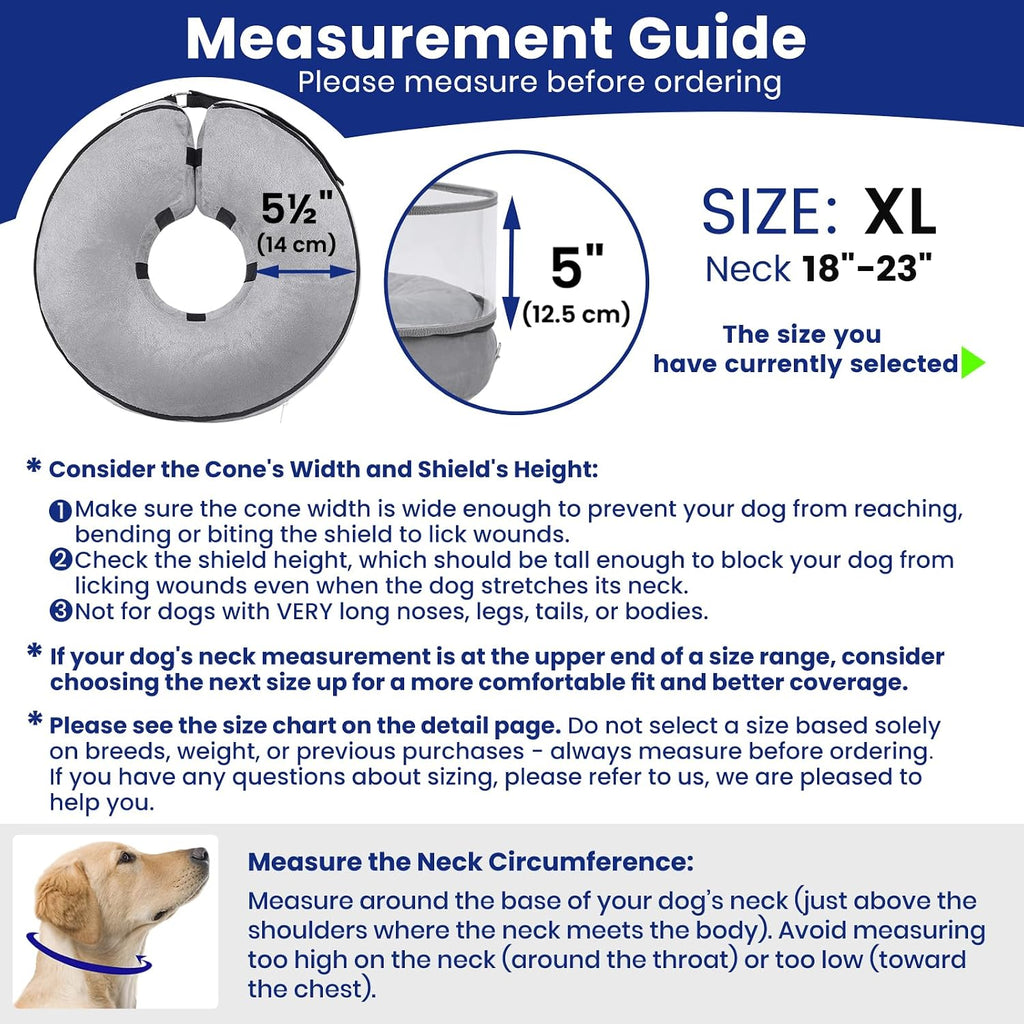 Soft inflatable pet cone alternative for large dogs showing the zipper and air valve placement