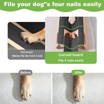 Dog using LovIntry M-Shaped scratch board for natural nail trimming