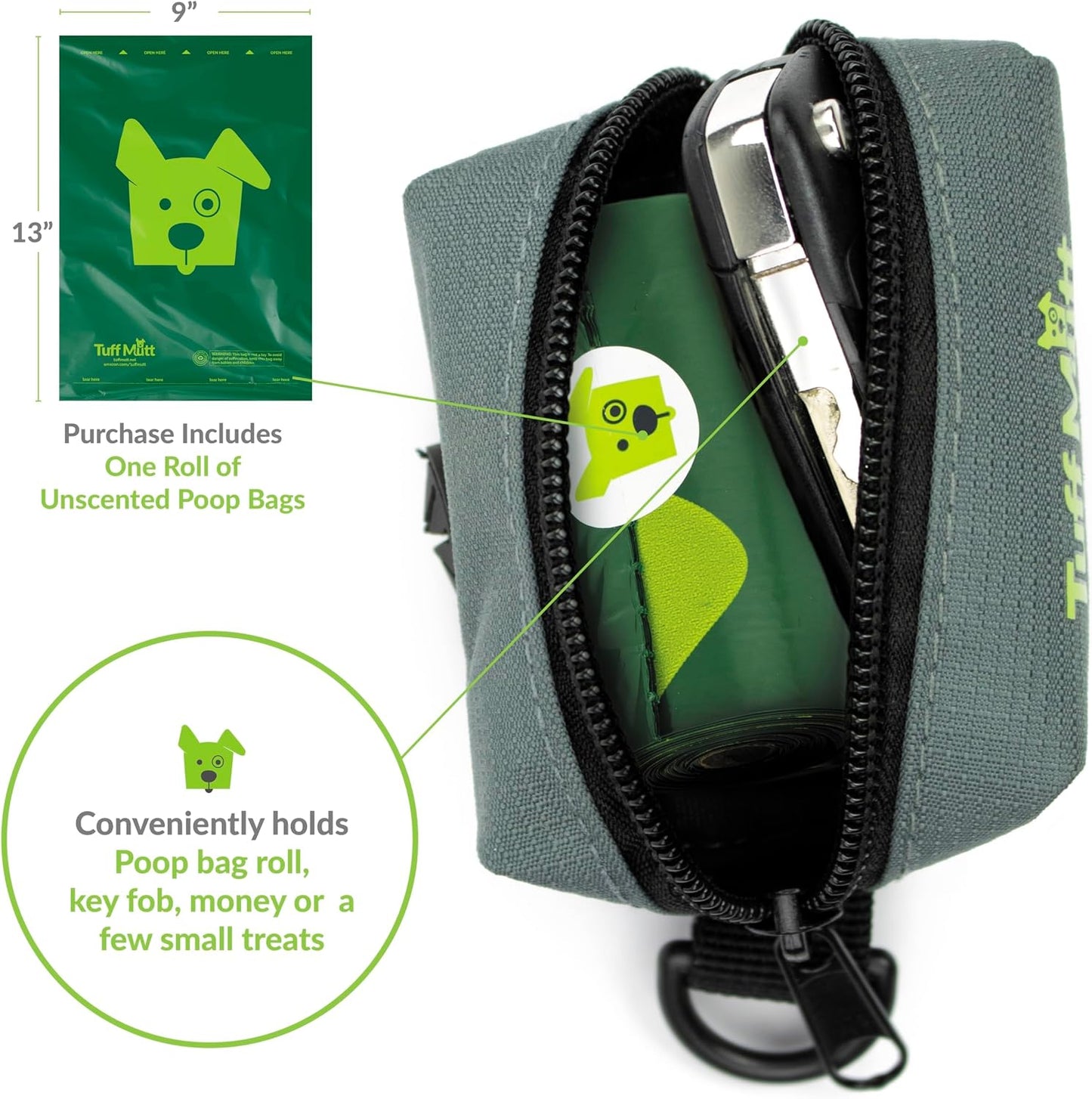 Tuff Mutt Dog Poop Bag Holder with Velcro Attachment - Durable Fabric Poop Bag Dispenser for Leashes - Includes Starter Roll for Easy Cleanup - Image 9