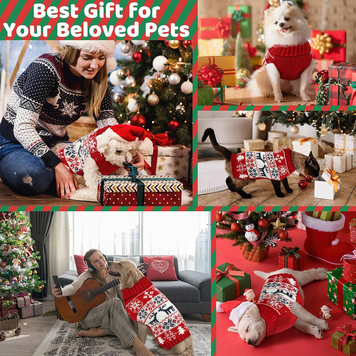 AURUZA winter pet clothes laid flat demonstrating the stretchable knit weave and texture.