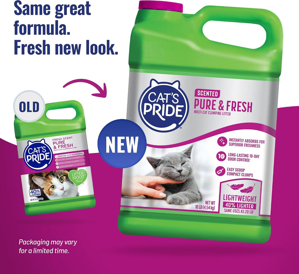 Cat's Pride pure and fresh scented litter jug packaging