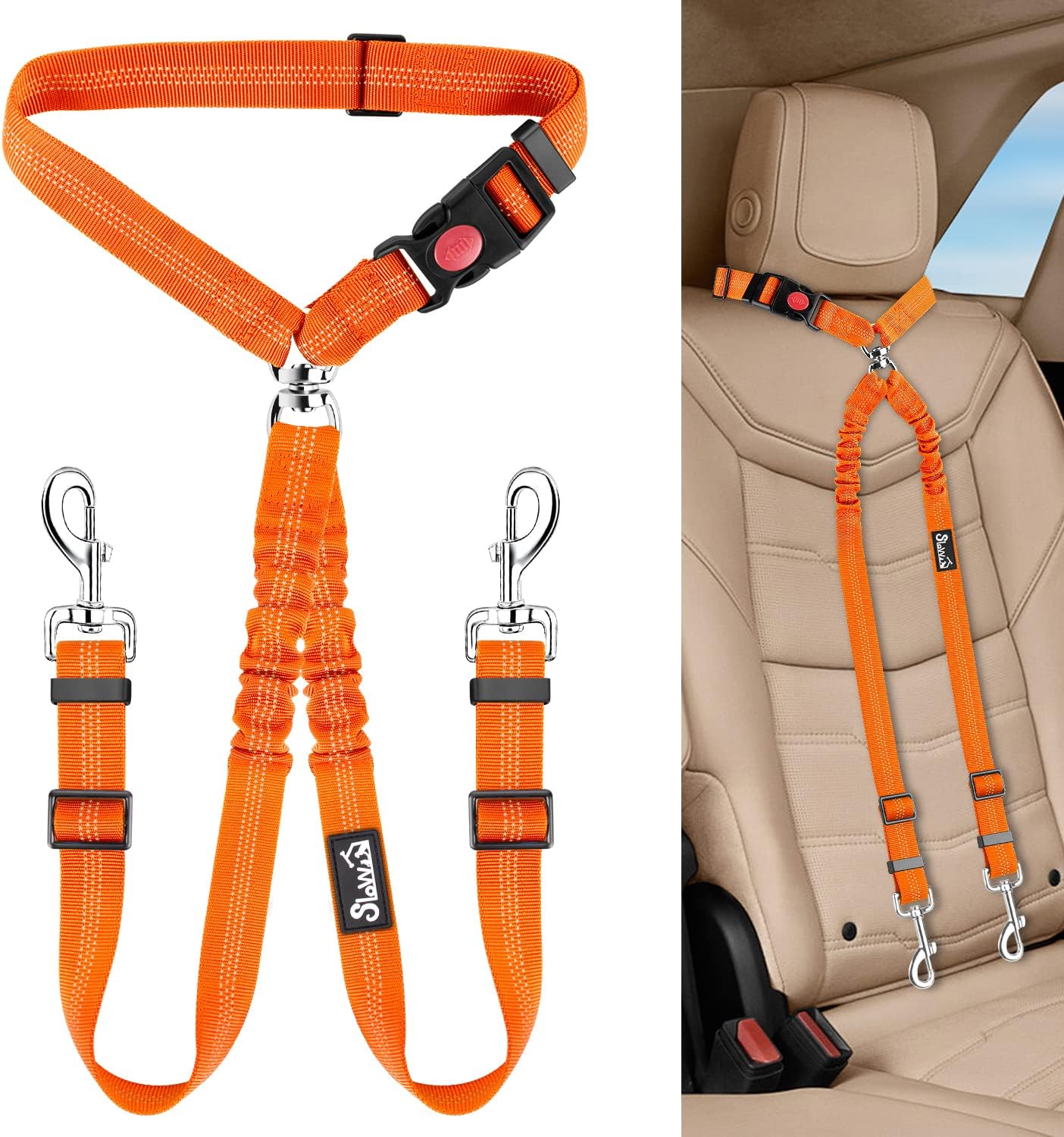 Lukovee Double Dog Seat Belt, New Dual Pet Car Headrest Restraint Safety Seatbelt No Tangle Dog Leash Duty Adjust Elastic Bungee Puppy Lead Splitter Connect Harness in Vehicle Travel for 2 Dogs,Black - Image 12