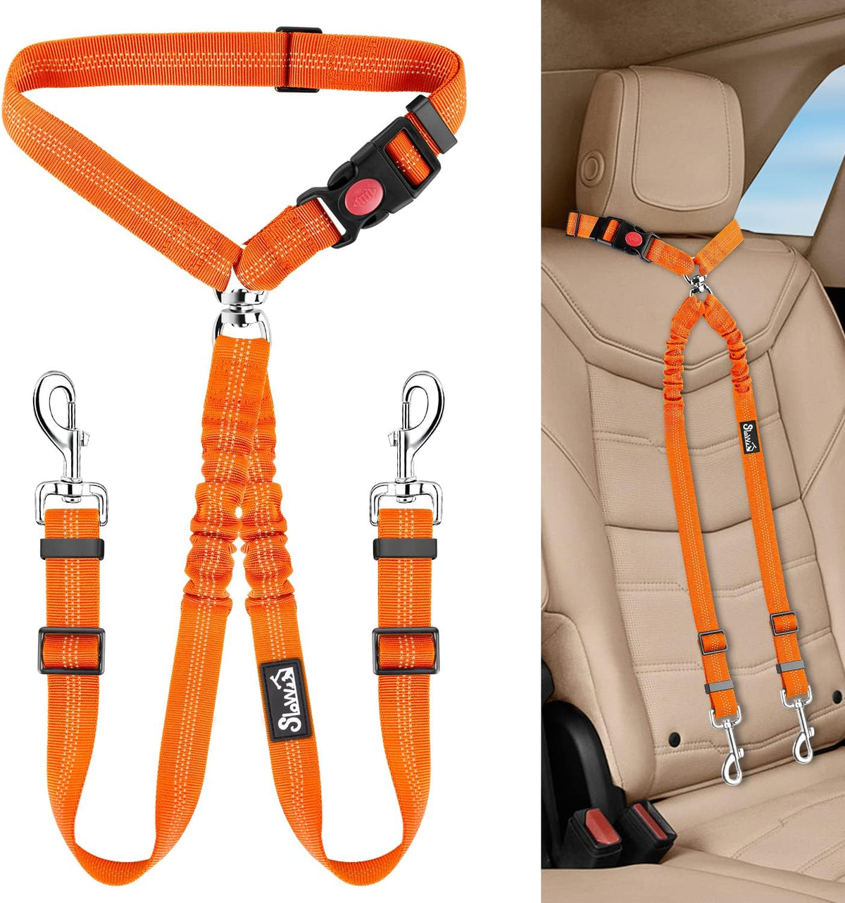 Lukovee Double Dog Seat Belt, New Dual Pet Car Headrest Restraint Safety Seatbelt No Tangle Dog Leash Duty Adjust Elastic Bungee Puppy Lead Splitter Connect Harness in Vehicle Travel for 2 Dogs,Black - Image 12