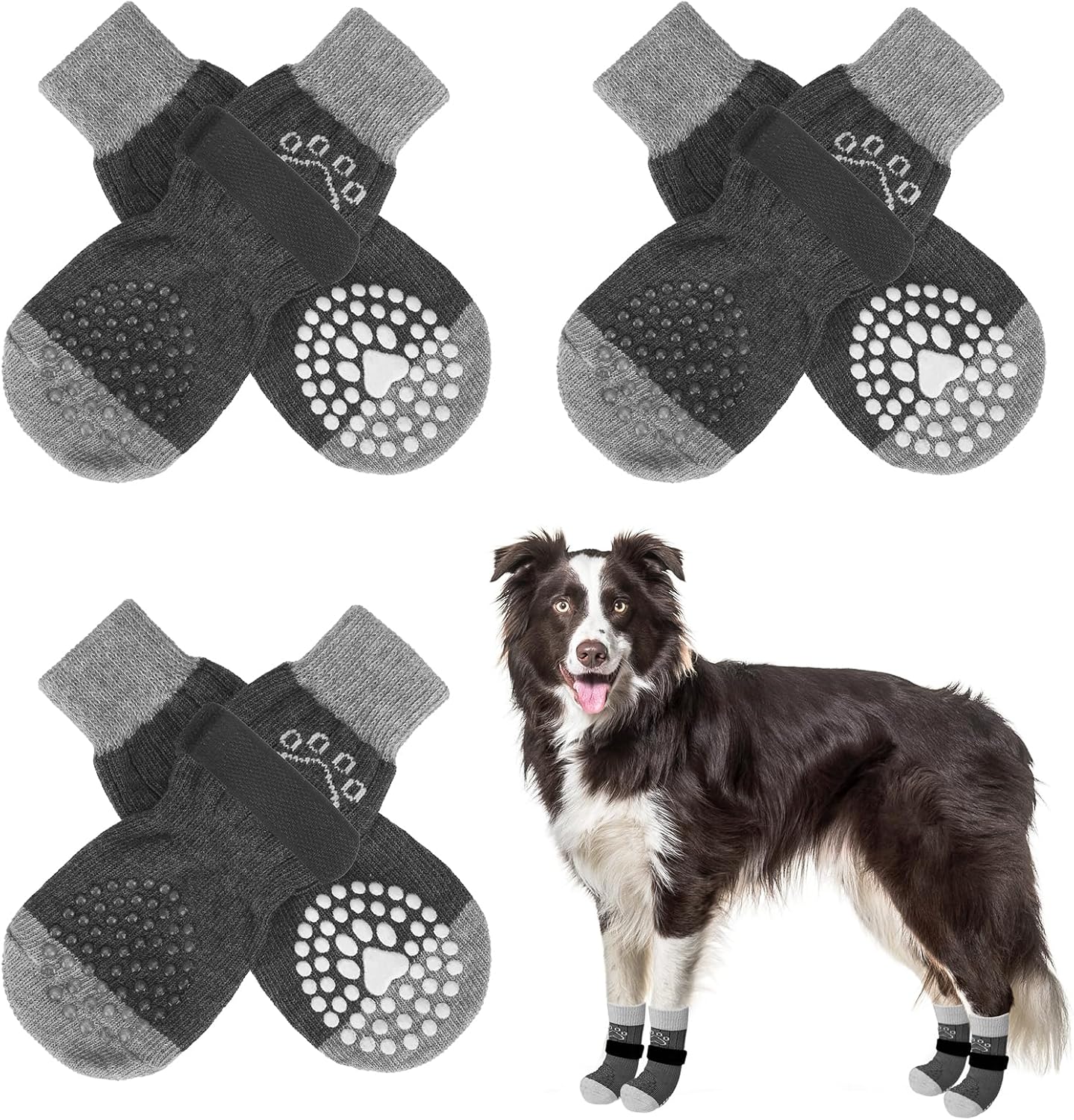 SCENEREAL Anti Slip Dog Sock to Prevent Licking Paws for Hardwood Floors, Boots & Paw Protector Shoes for Hot/Cold Pavement with Grippers, Double Sides Grips for Small Medium Large Senior Dogs - Image 13