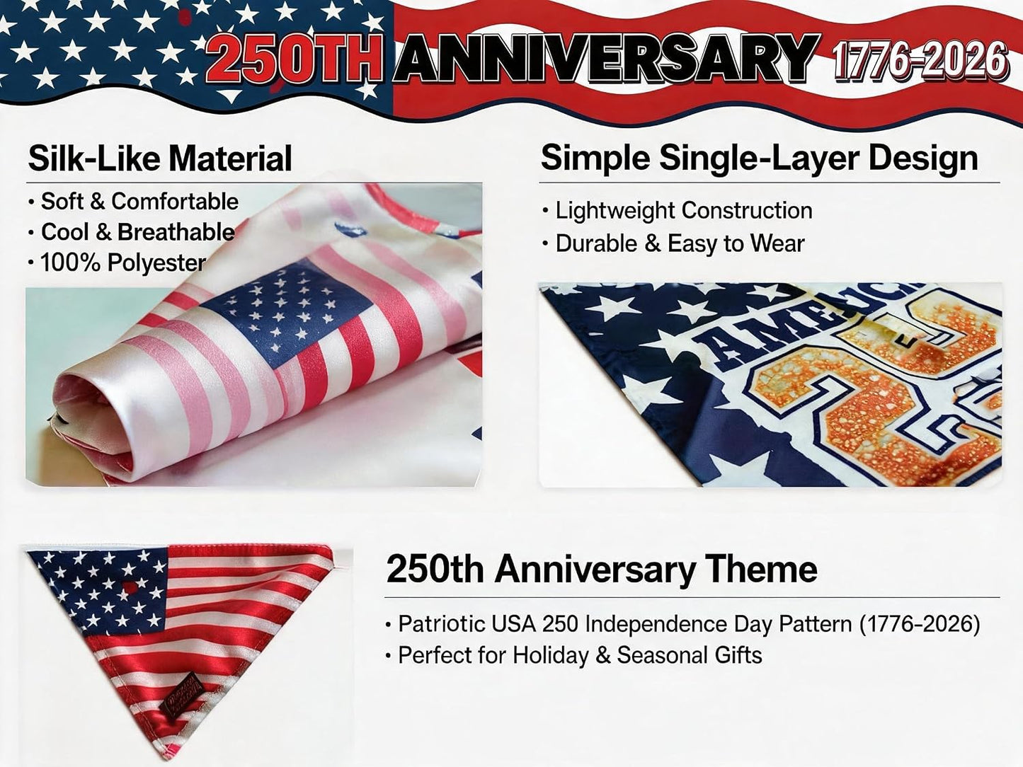 Set of two festive patriotic scarves for medium to large dogs