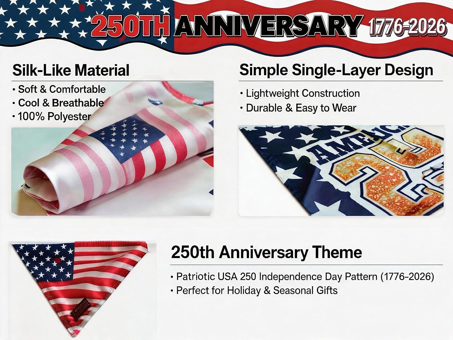 Set of two festive patriotic scarves for medium to large dogs
