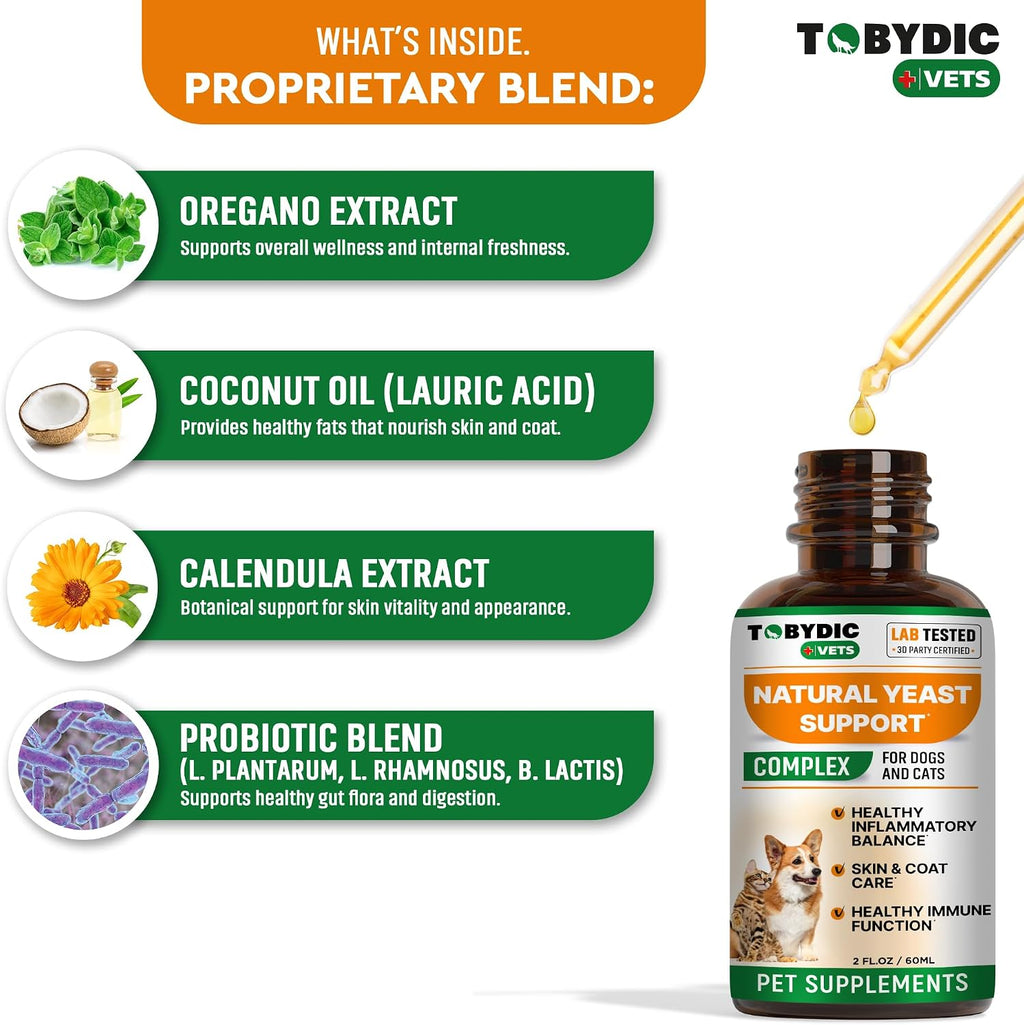 Tobydic natural anti itch skin and ear treatment drops for cats and dogs close up