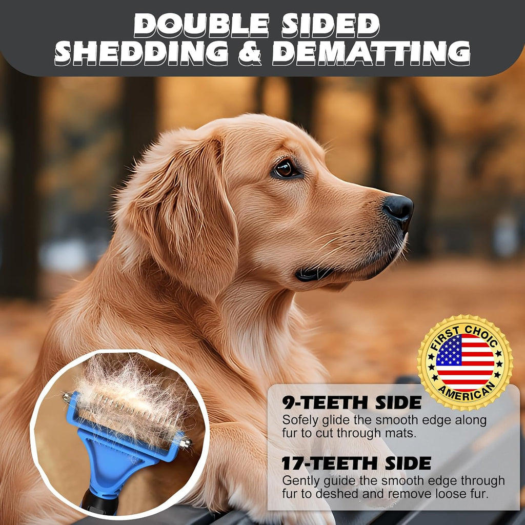UGNEL double-sided undercoat rake with 9-tooth and 17-tooth stainless steel blades for dematting