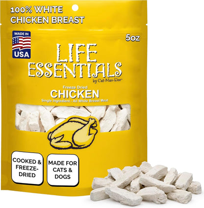 Life Essentials by Cat-Man-Doo freeze dried chicken pet treats five ounce bag front view