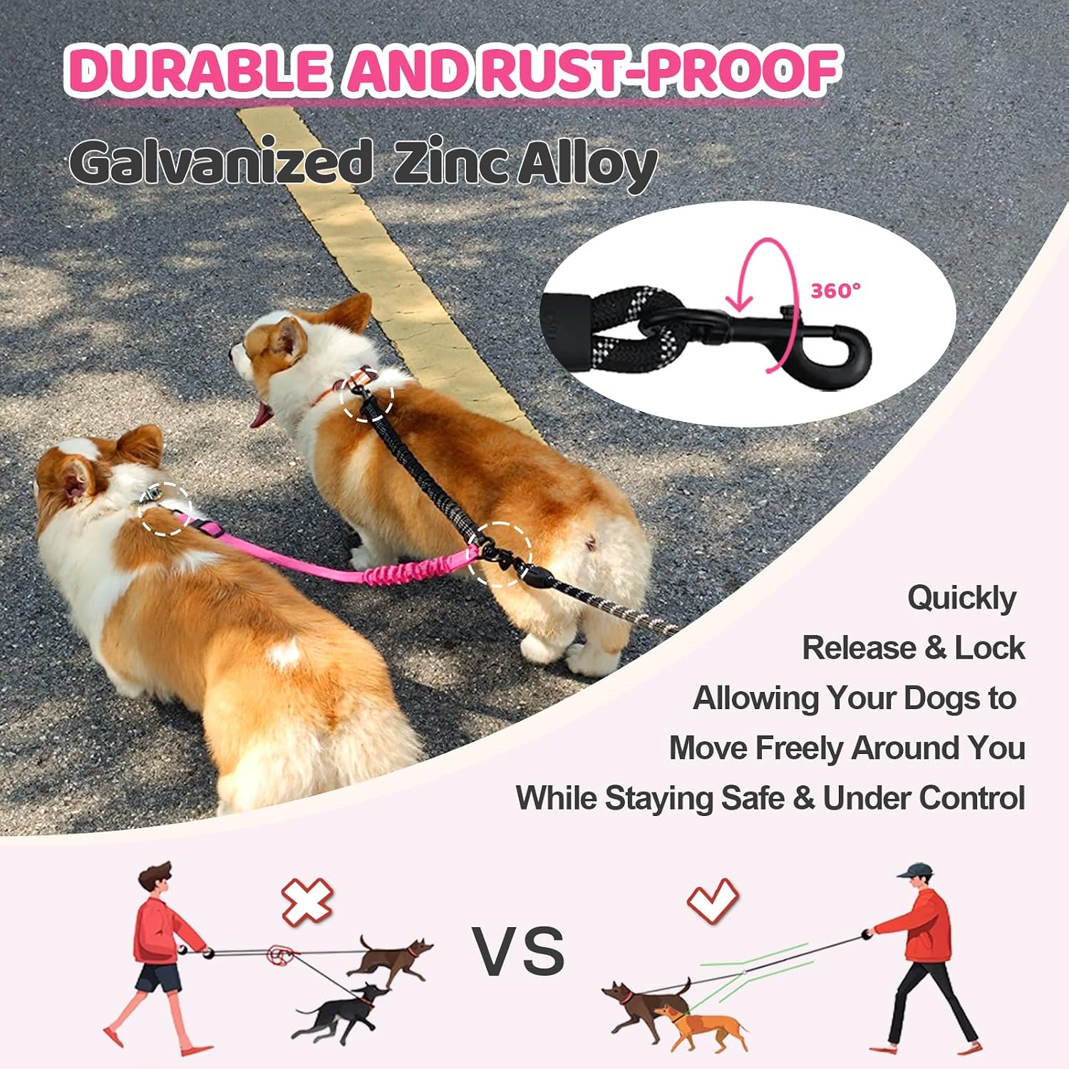 Adjustable dual pet splitter buckle for small and medium dogs.